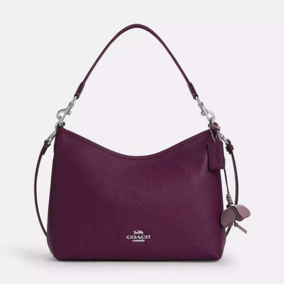 Coach Outlet Laurel Shoulder Bag with Flower Charm CCE35 SVYF2 Plum/Jasmine - Picture 1 of 12